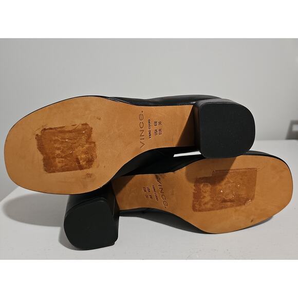 Vince Leather Boots Womens 6 Black Square Toe Block Heel Elevated Elegant - Picture 12 of 16